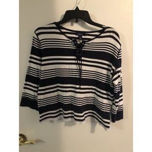 Chaps XL Long Sleeve Shirt Womens Black White Striped Cotton